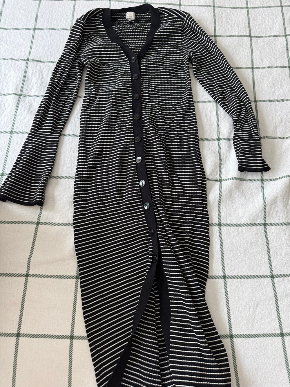a new day Black and White Striped Maxi Cardigan Dress